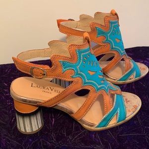 Turquoise French Boho Leather Sandals